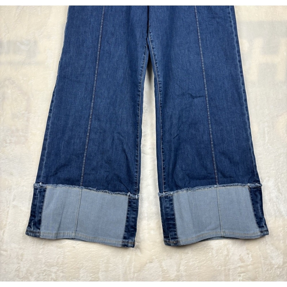 KUT Margo Womens 12 Cuffed Pintuck Wide Leg Jeans High Rise Patchwork 70's Style - Picture 5 of 16